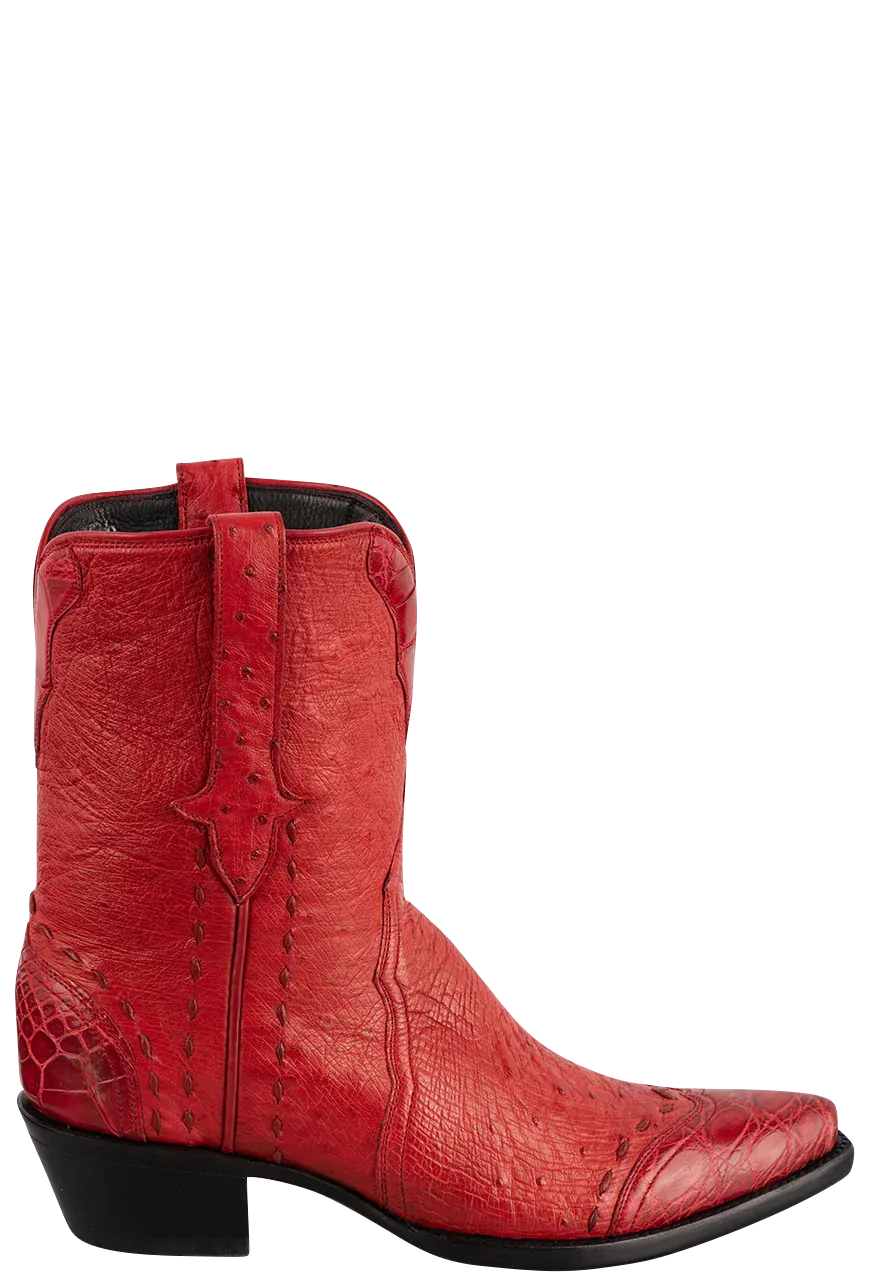 Stallion Women's Smooth Ostrich & Alligator Boots - Red