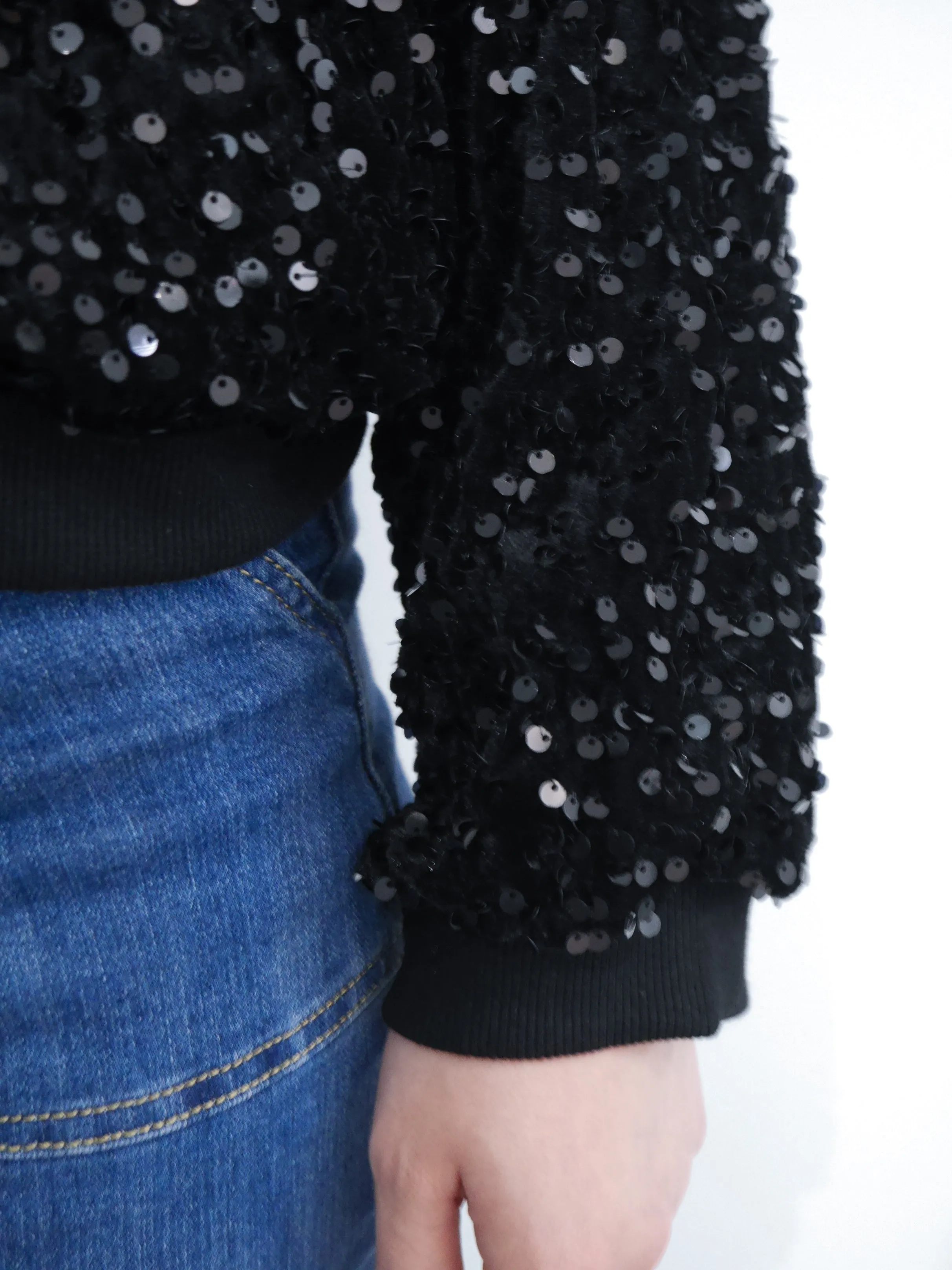 Stella Sequin Bomber Jacket Black & Black