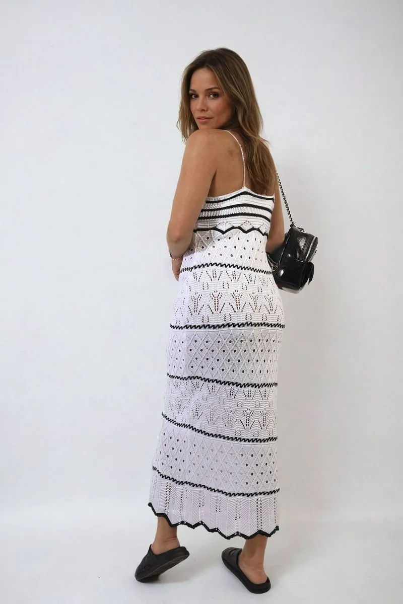 Strappy Long Knitted Stripe Cami Dress