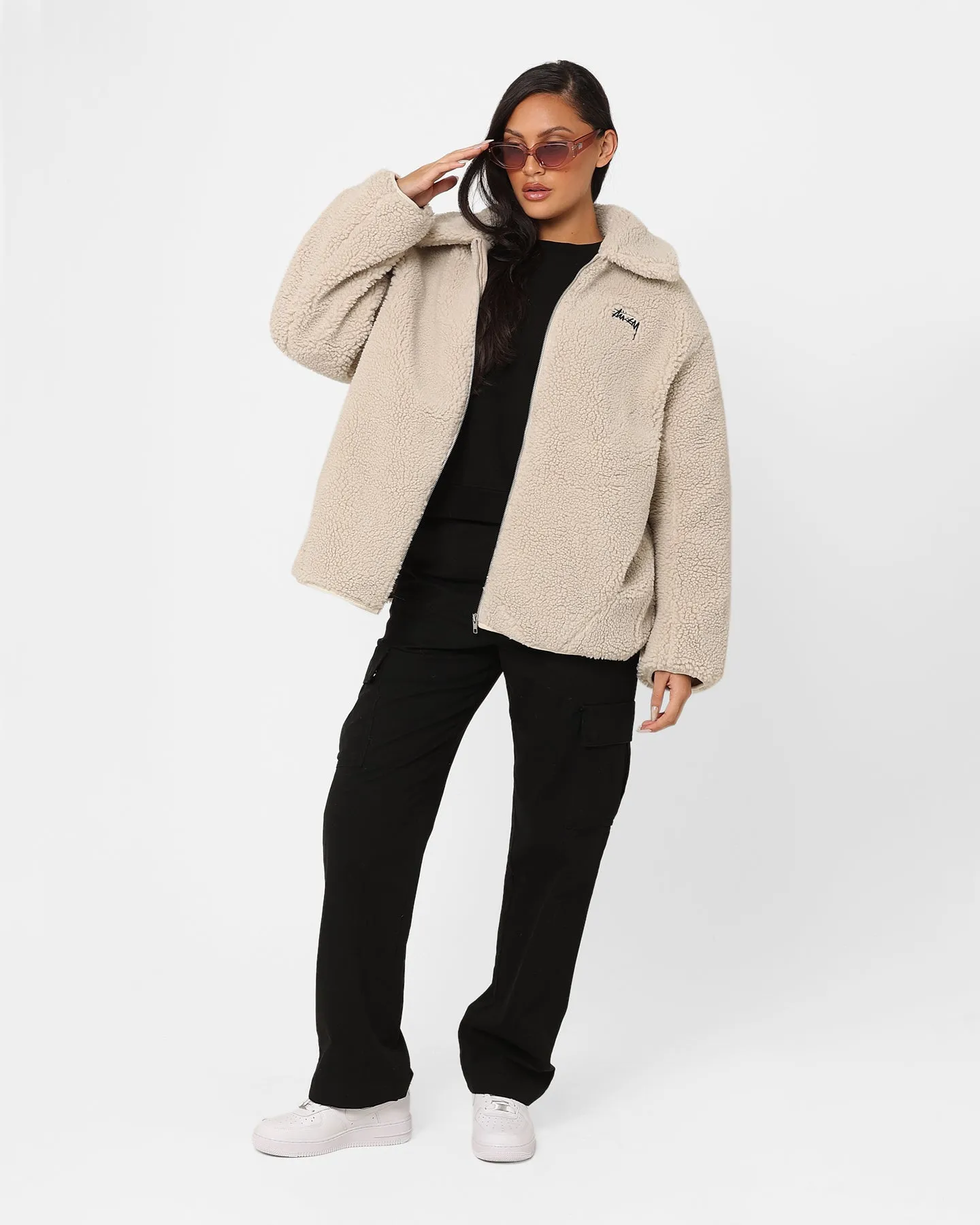 Stussy Women's Dice Sherpa Jacket Winter White