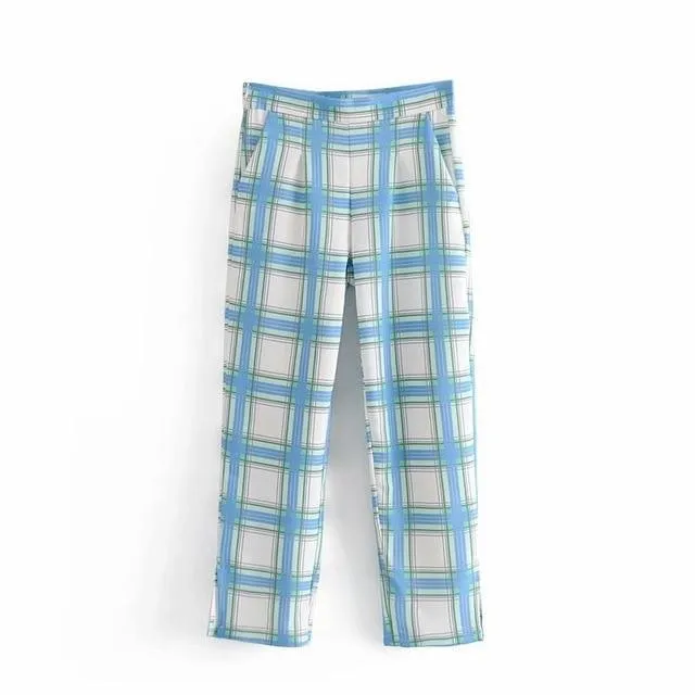 Suit-Women's Plaid Suit High Waist