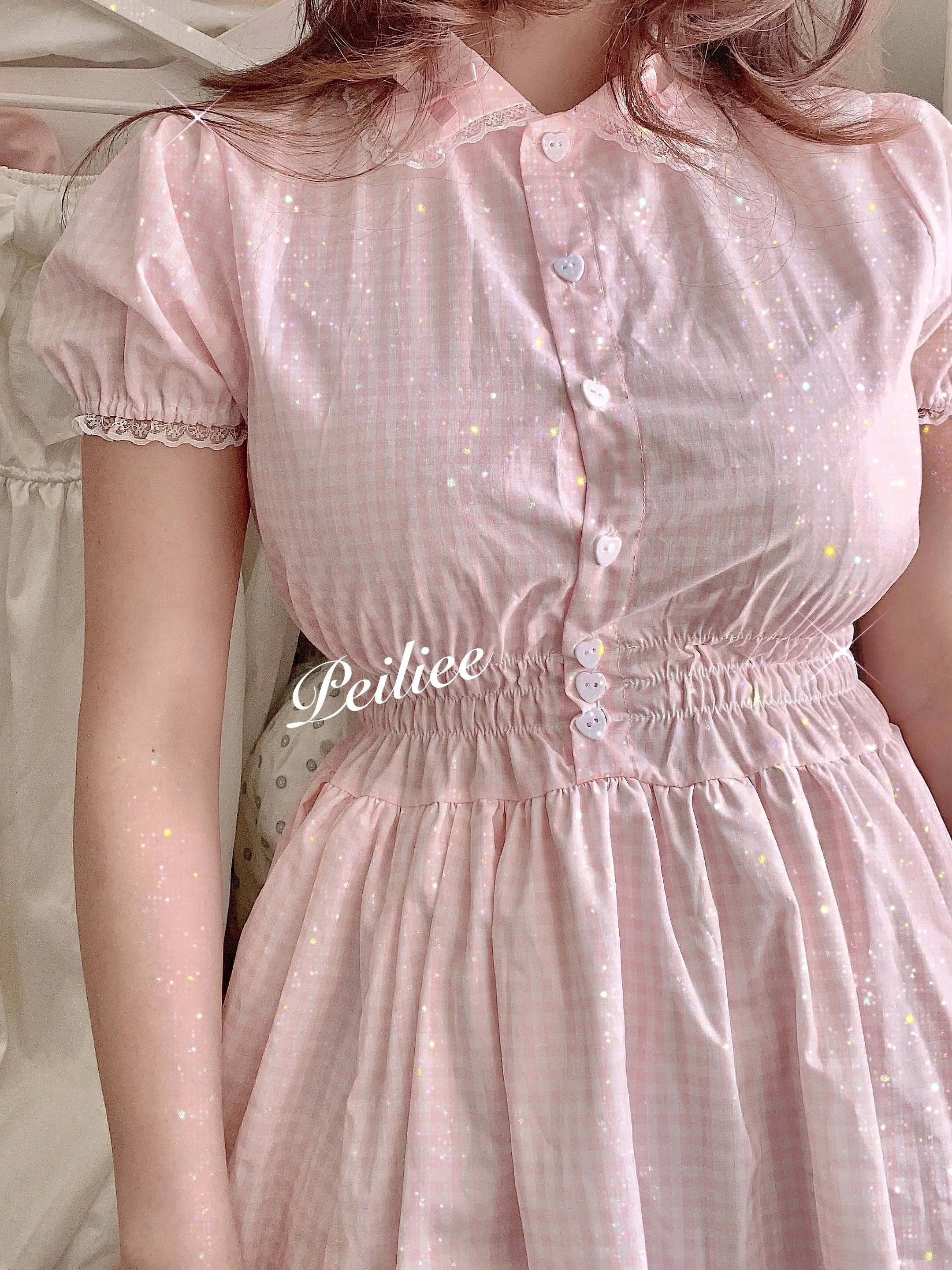 Sweden Warehouse [By Peiliee] Afternoon Tea At Tiffany Gingham Babydoll Mini Dress Lolita 1997 style