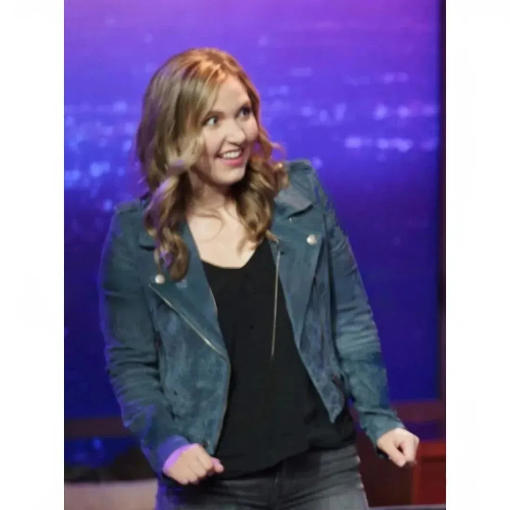 Taylor Tomlinson Blue Suede Biker Jacket