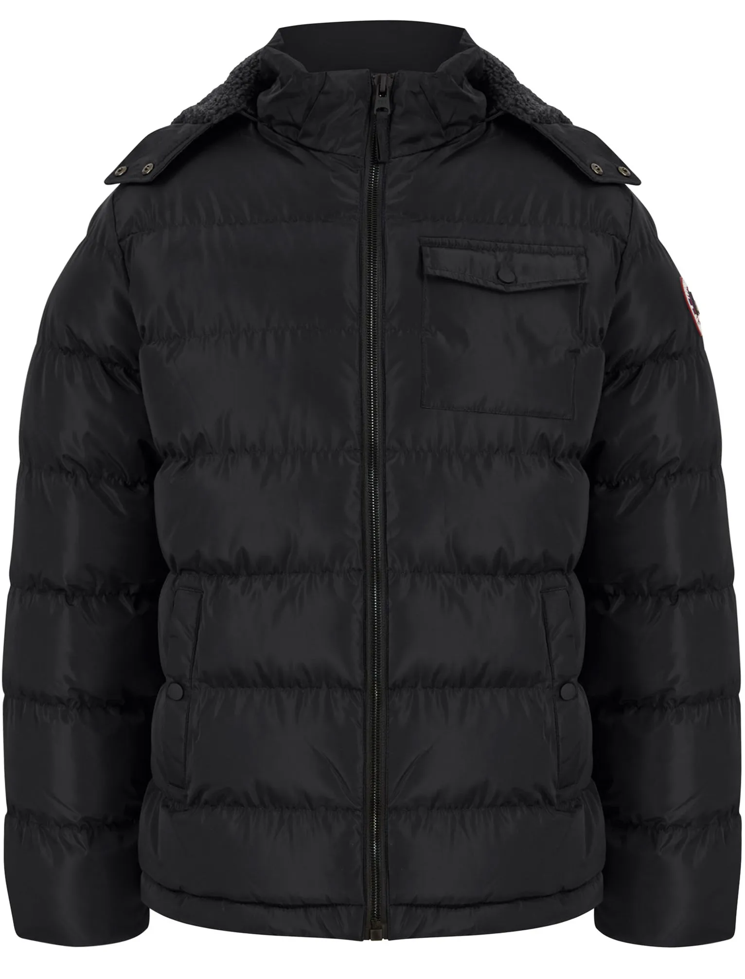 Texcoco Borg Lined Quilted Puffer Jacket with Detachable Hood in Jet Black - Tokyo Laundry Active Tech