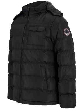 Texcoco Borg Lined Quilted Puffer Jacket with Detachable Hood in Jet Black - Tokyo Laundry Active Tech