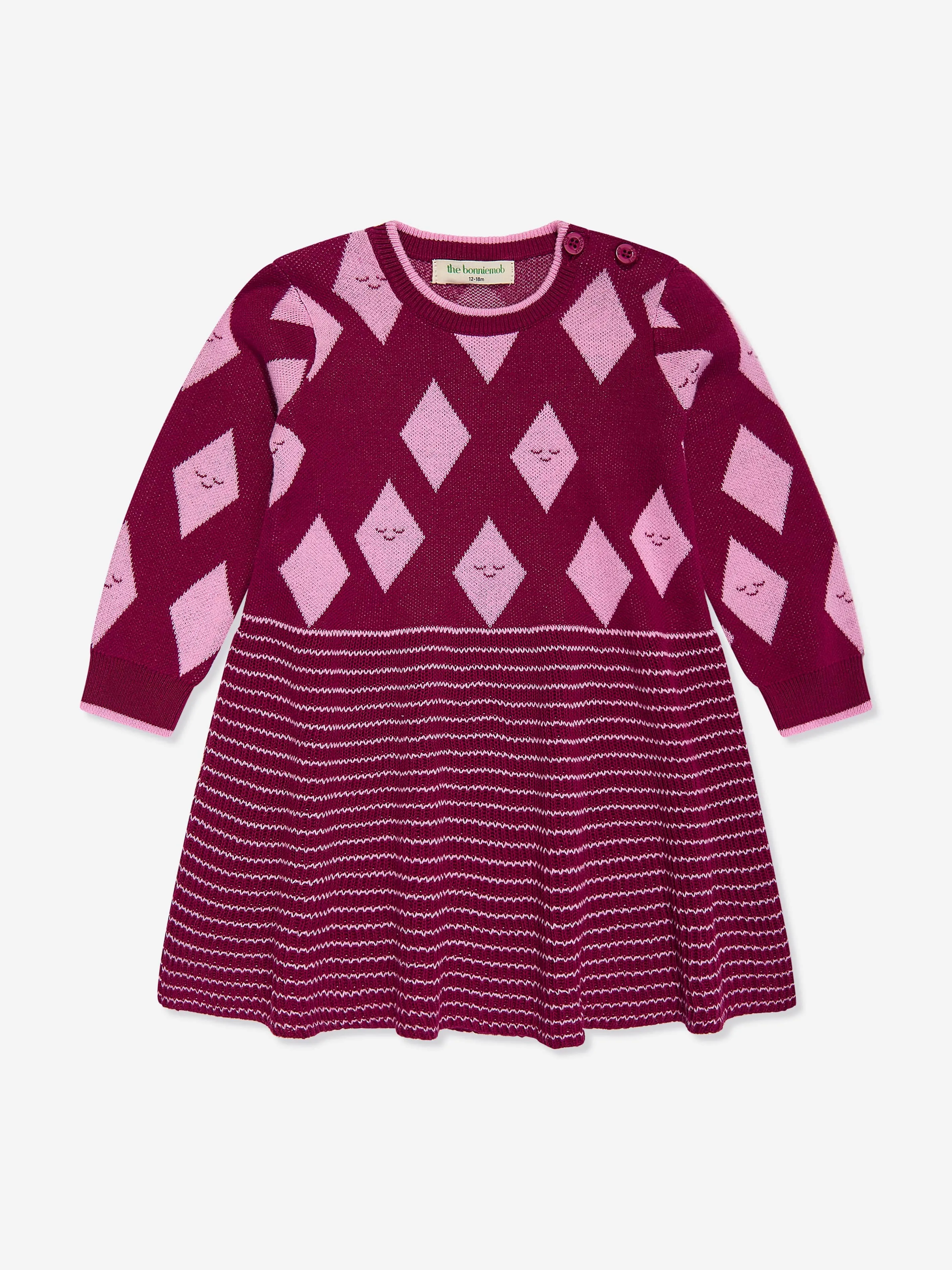 The Bonnie Mob Girls Auburn Diamond Knit Dress in Purple