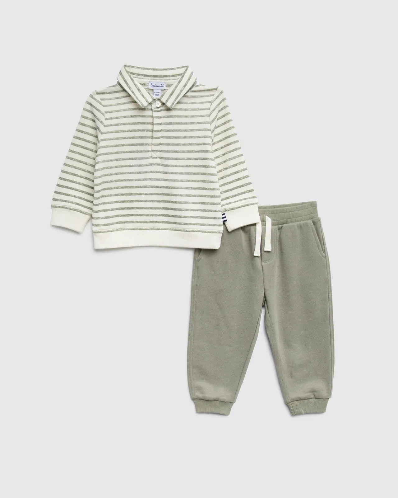 Toddler Boys Olive Stripe Long Sleeve Set