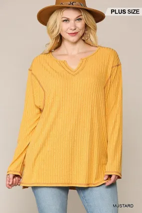 Two-tone Ribbed Tunic Top With Side Slits