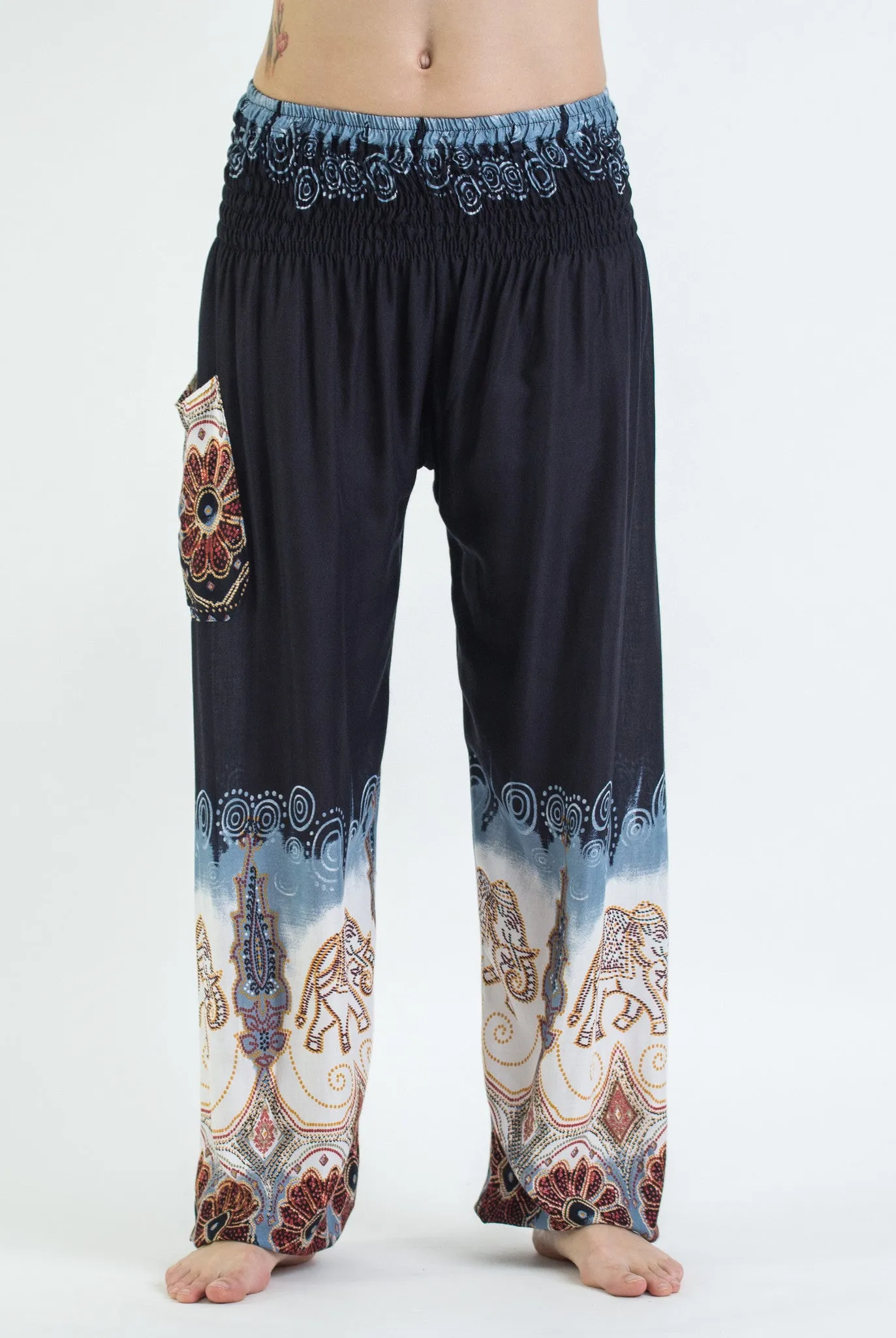 Unisex Solid Top Elephant Harem Pants in Black