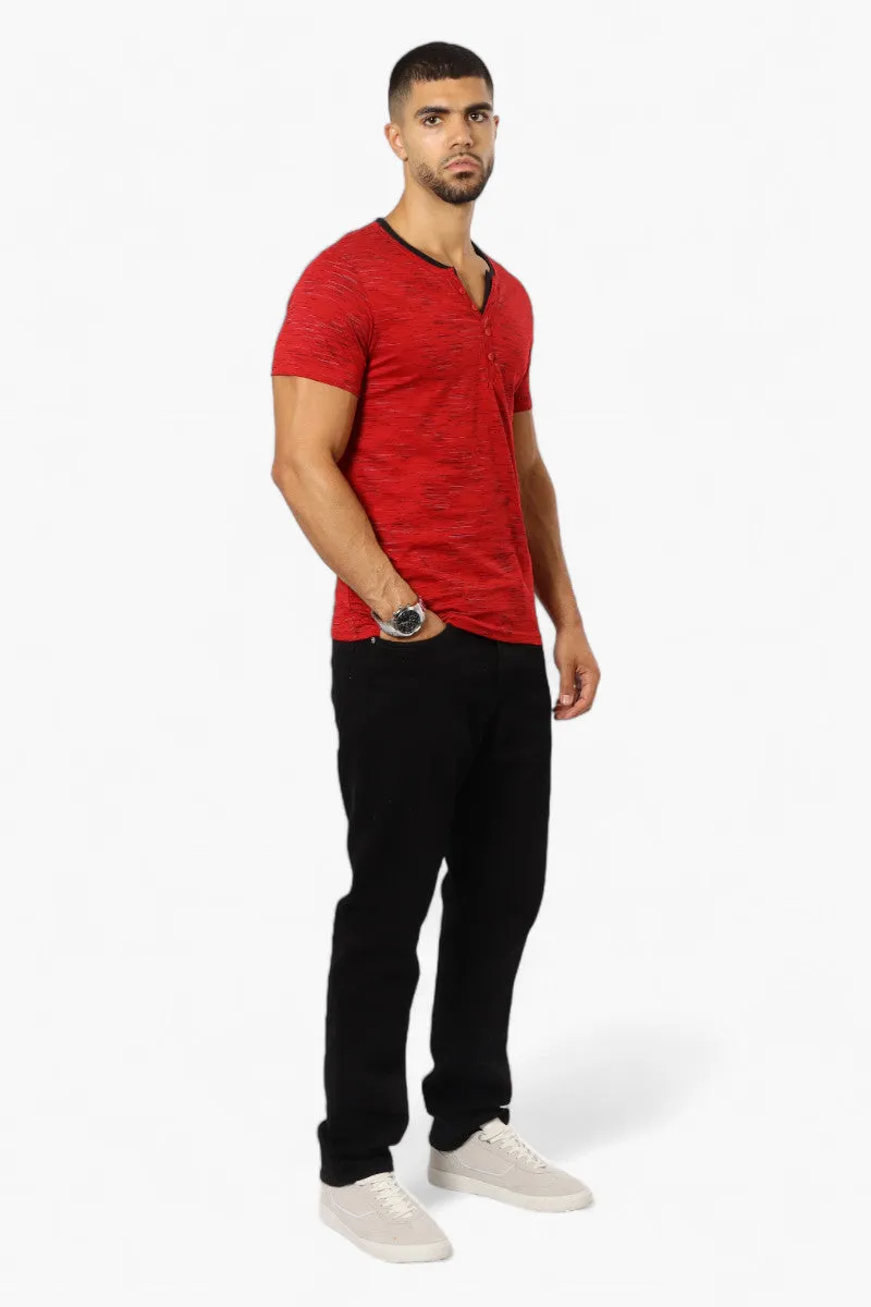 Urbanology Patterned V-Neck Henley Tee - Red