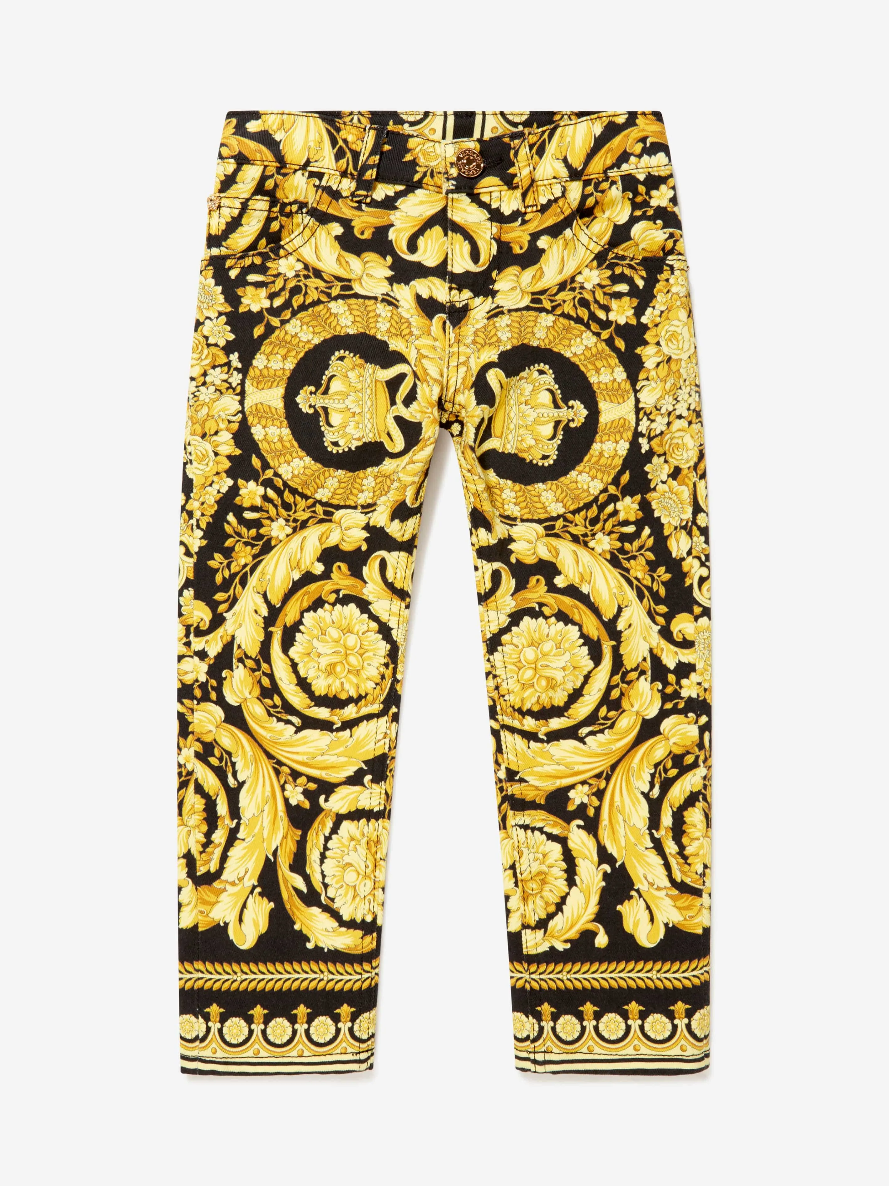 Versace Boys Cotton Denim Barocco Print Pants