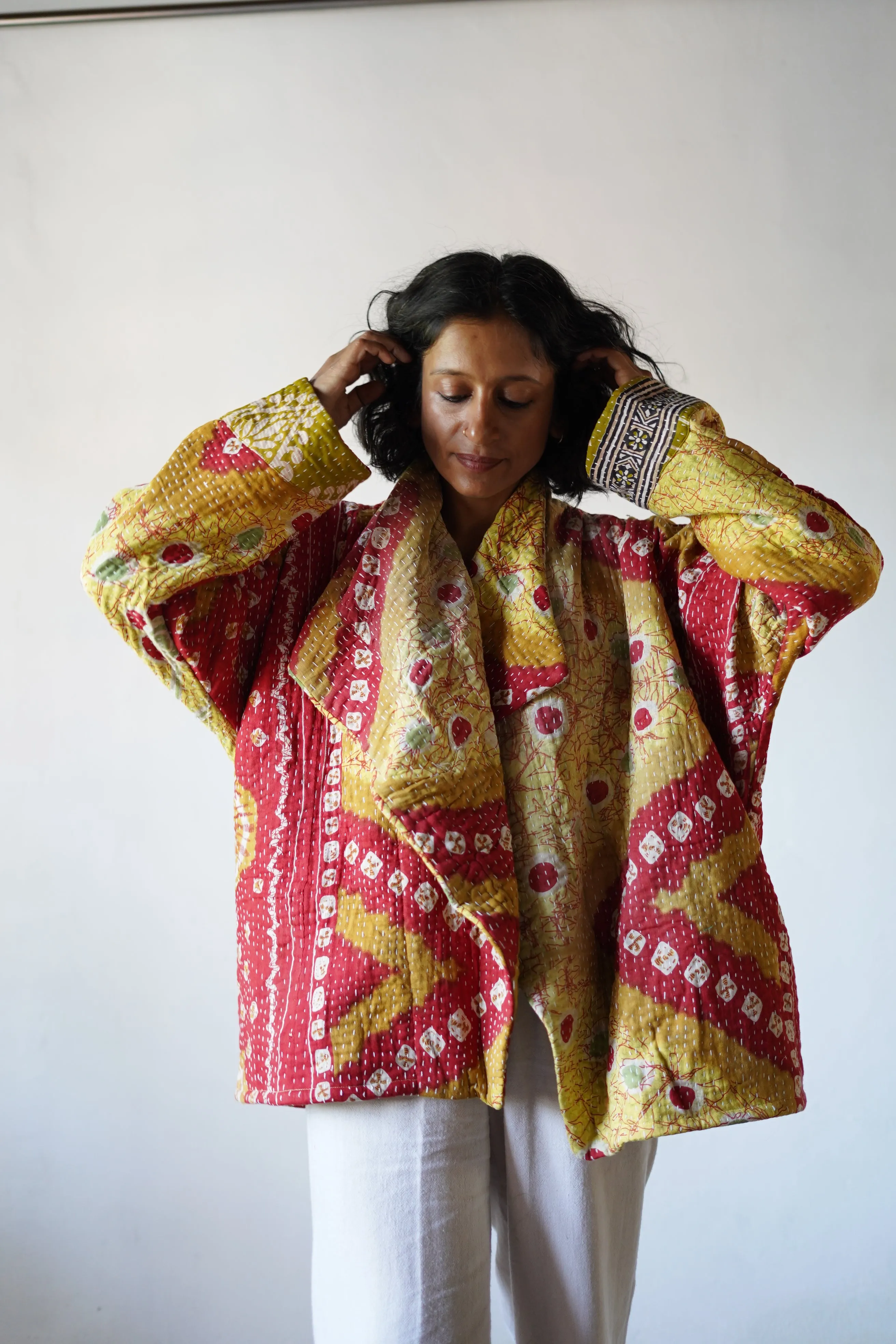 Vintage Drape Kantha Jacket: Free Size