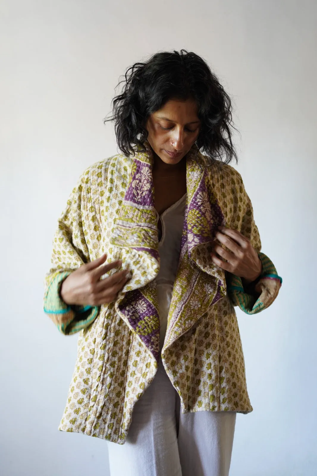 Vintage Drape Kantha Jacket: Free Size