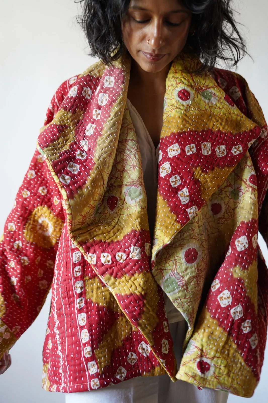 Vintage Drape Kantha Jacket: Free Size