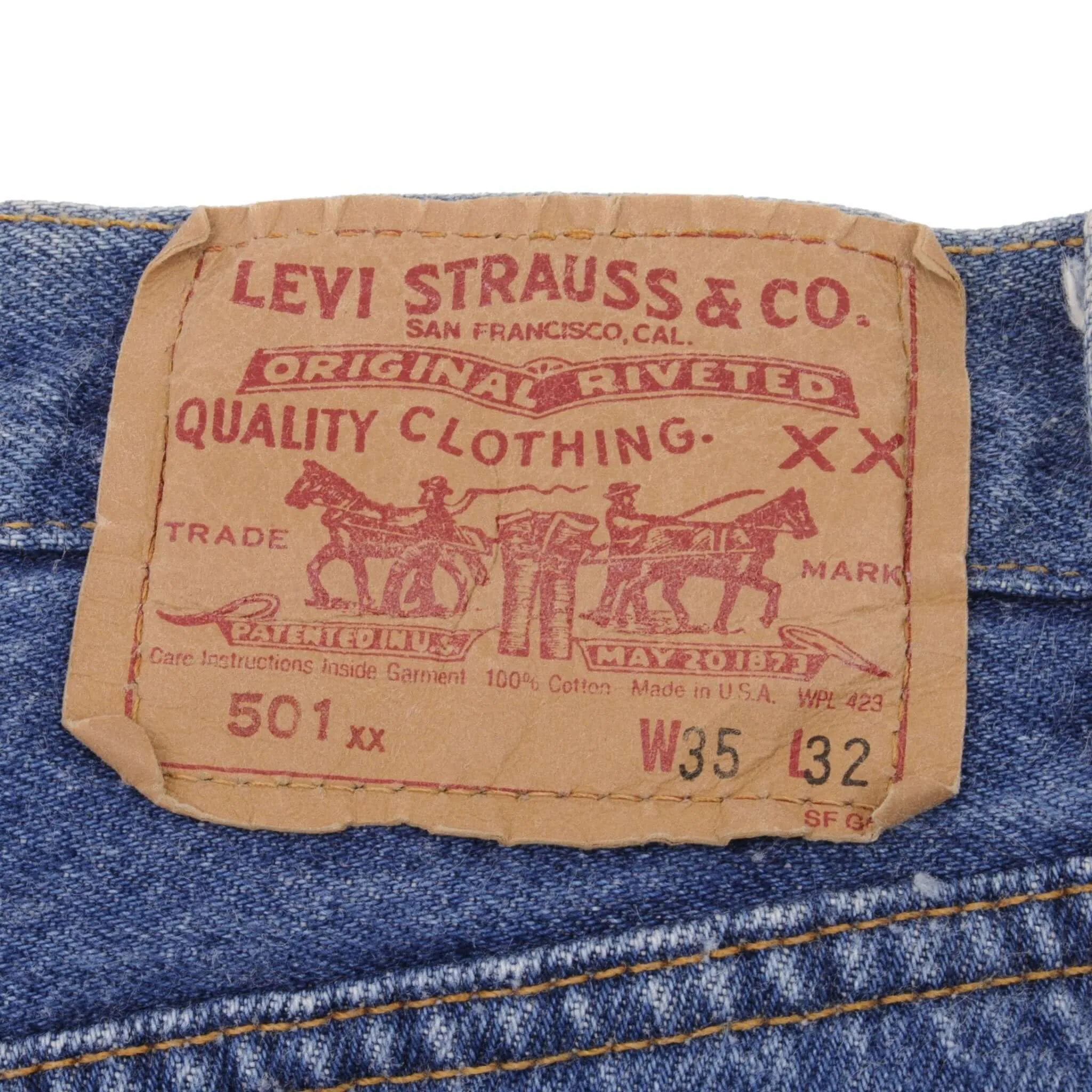 VINTAGE LEVIS 501 JEANS INDIGO 1980S SIZE W34 L30 MADE IN USA