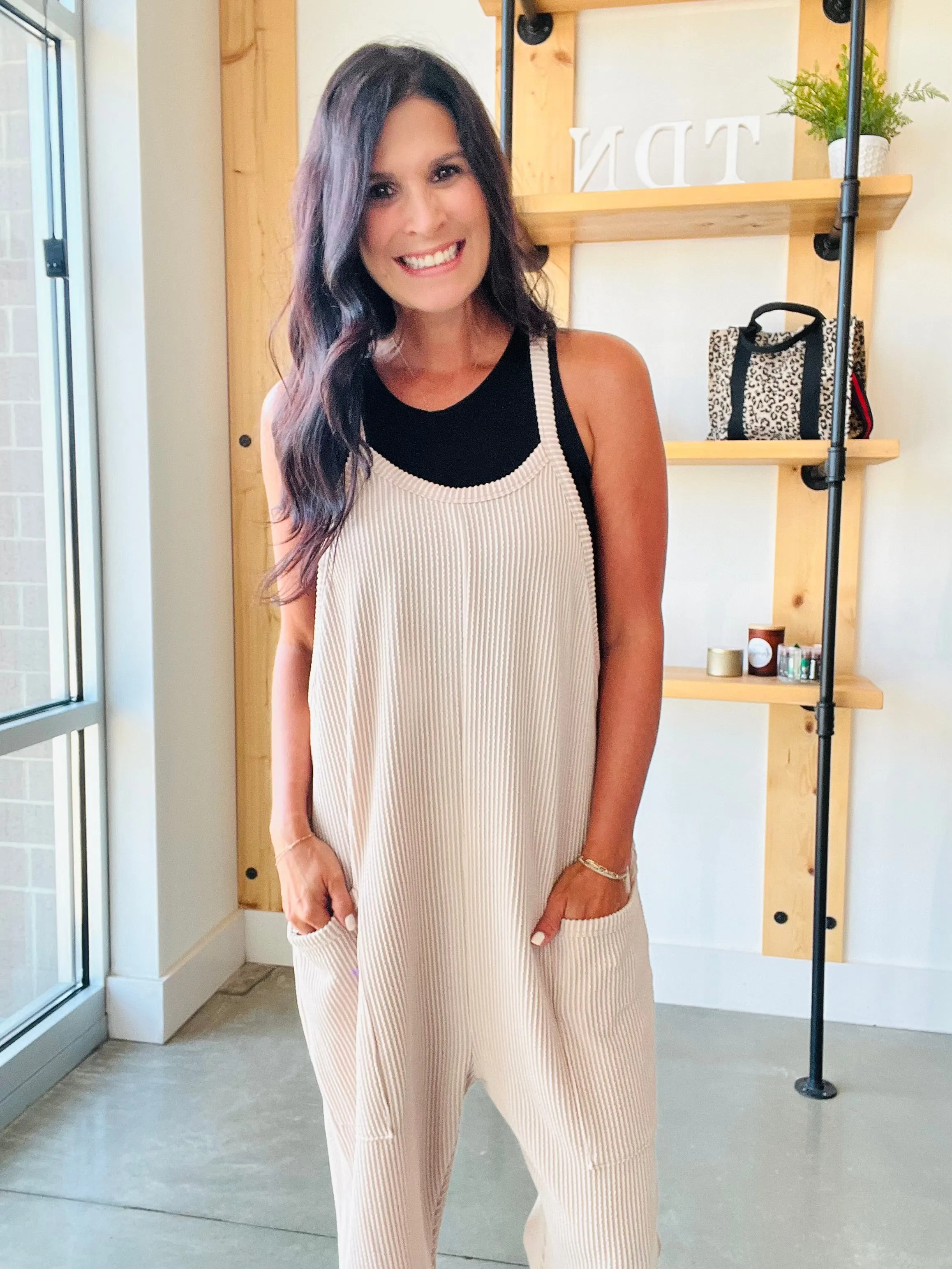 Wave Ribbed Jumpsuit in Oat