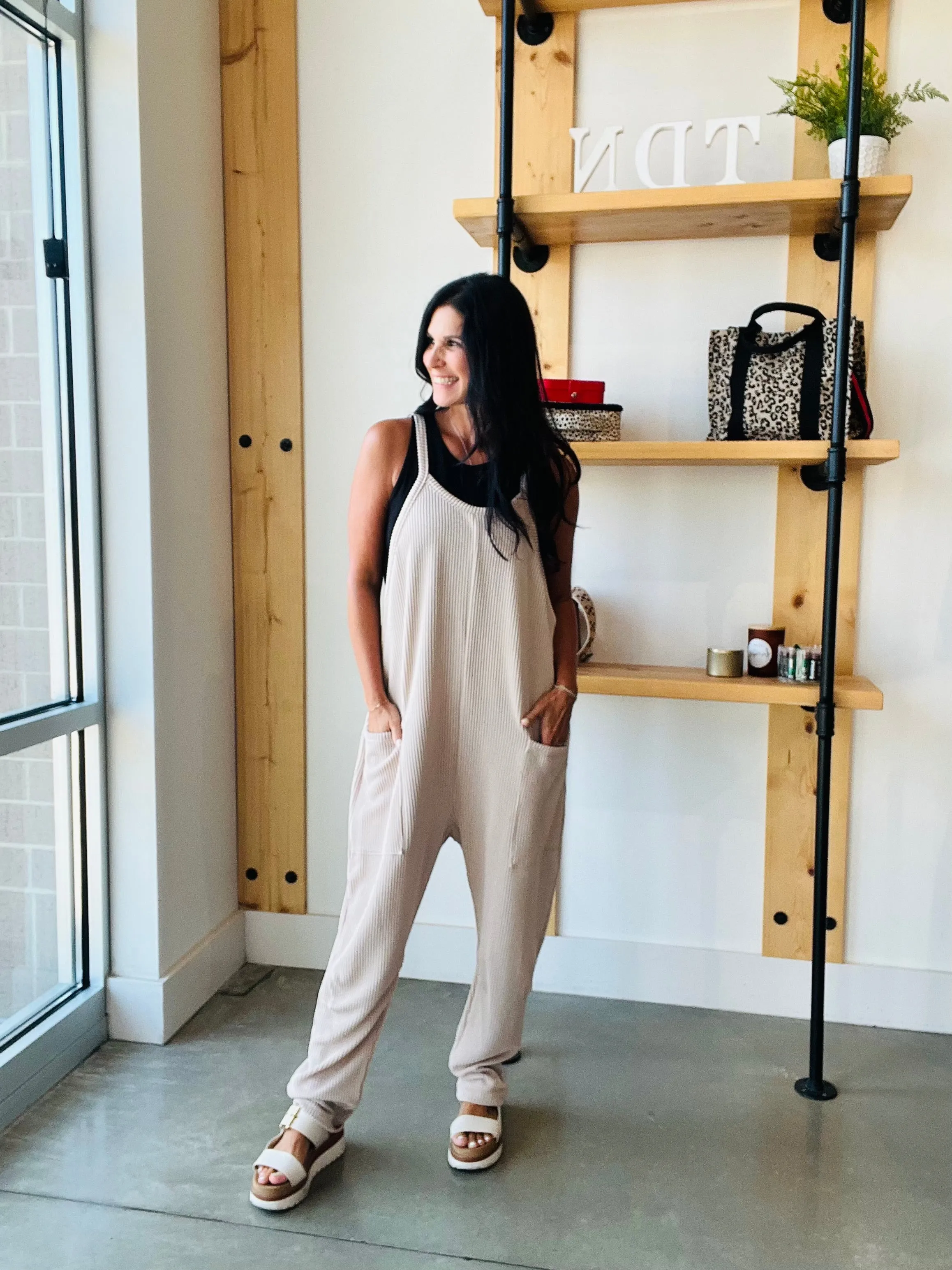 Wave Ribbed Jumpsuit in Oat