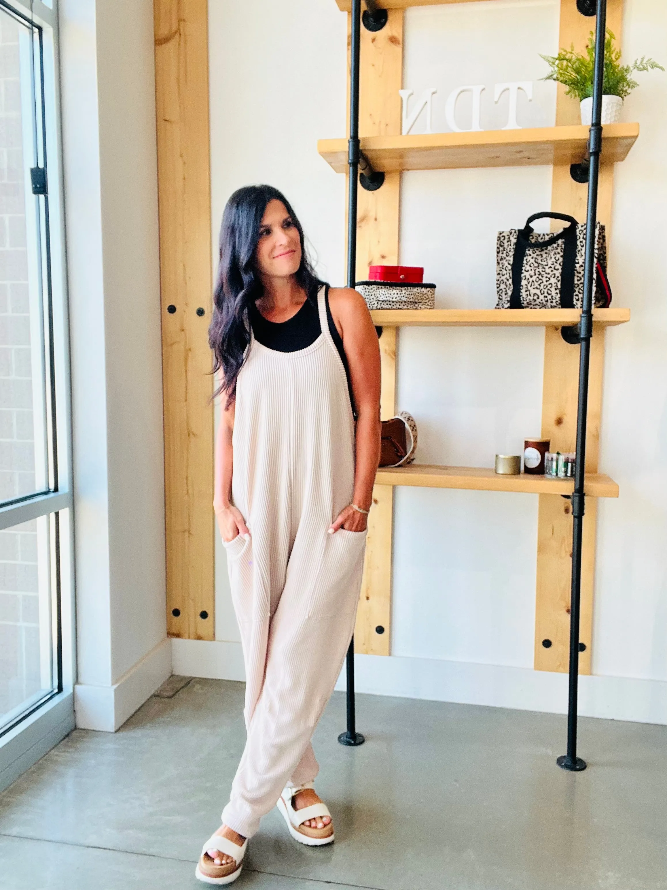 Wave Ribbed Jumpsuit in Oat