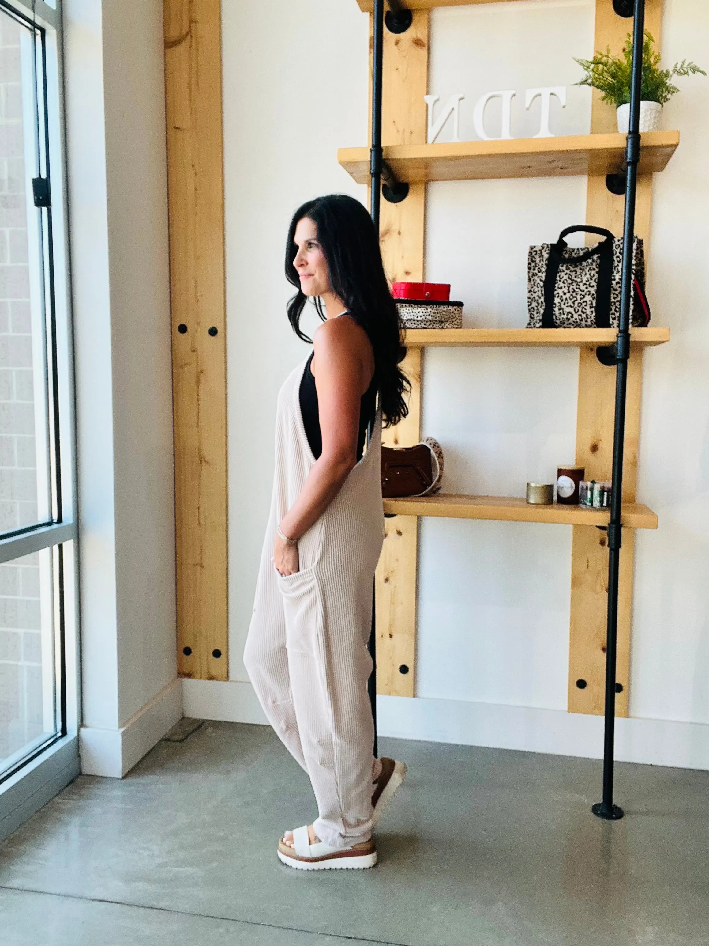 Wave Ribbed Jumpsuit in Oat