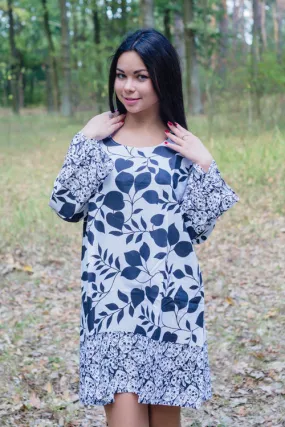 White Bella Tunic Style Caftan in Classic White Black Pattern