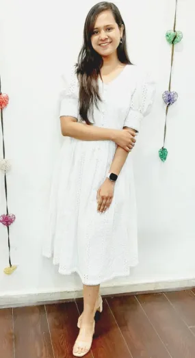 White Cotton Hakoba Chikan Maxi Dress