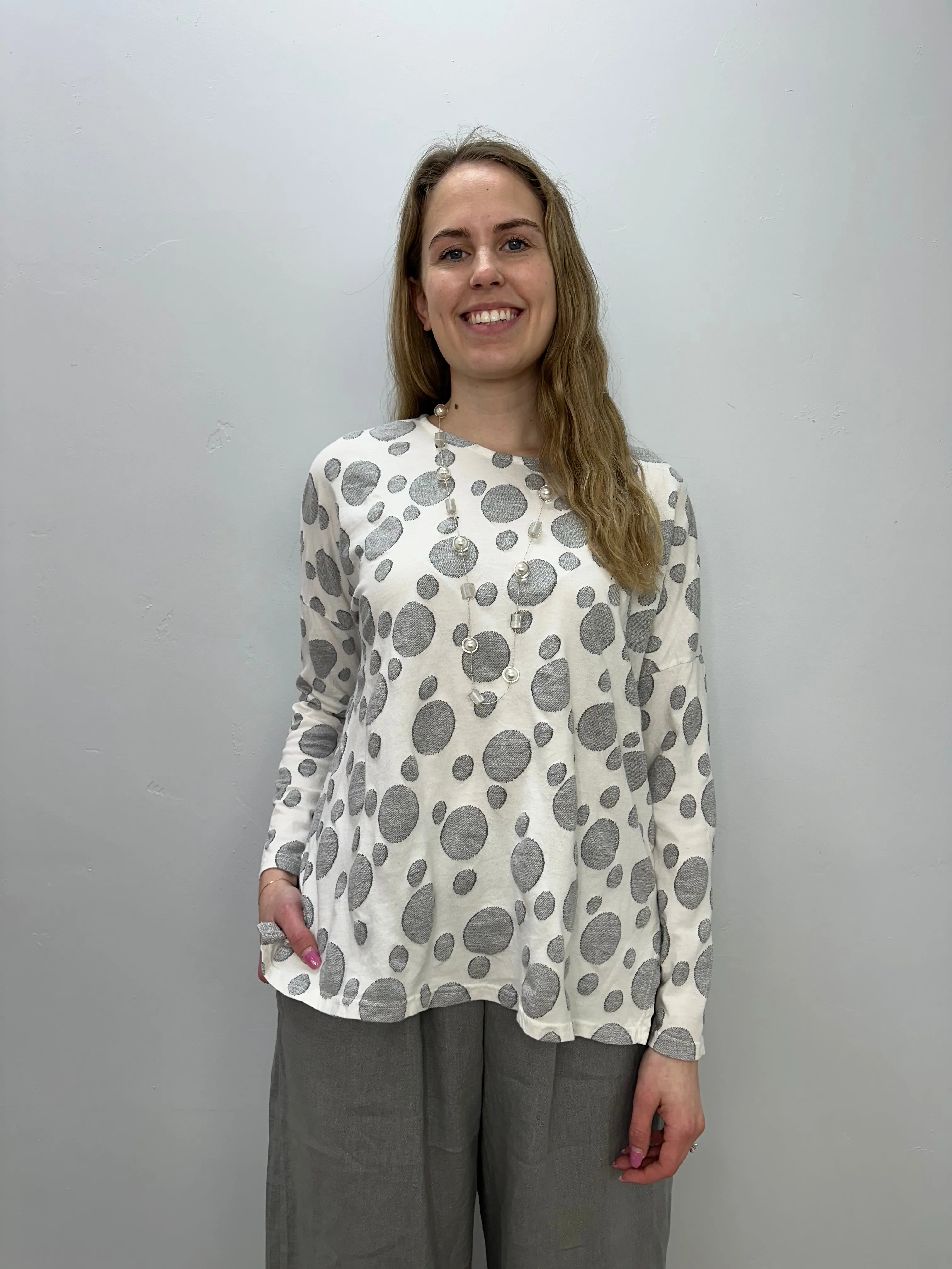 White Jacquard Dot Boxy Top