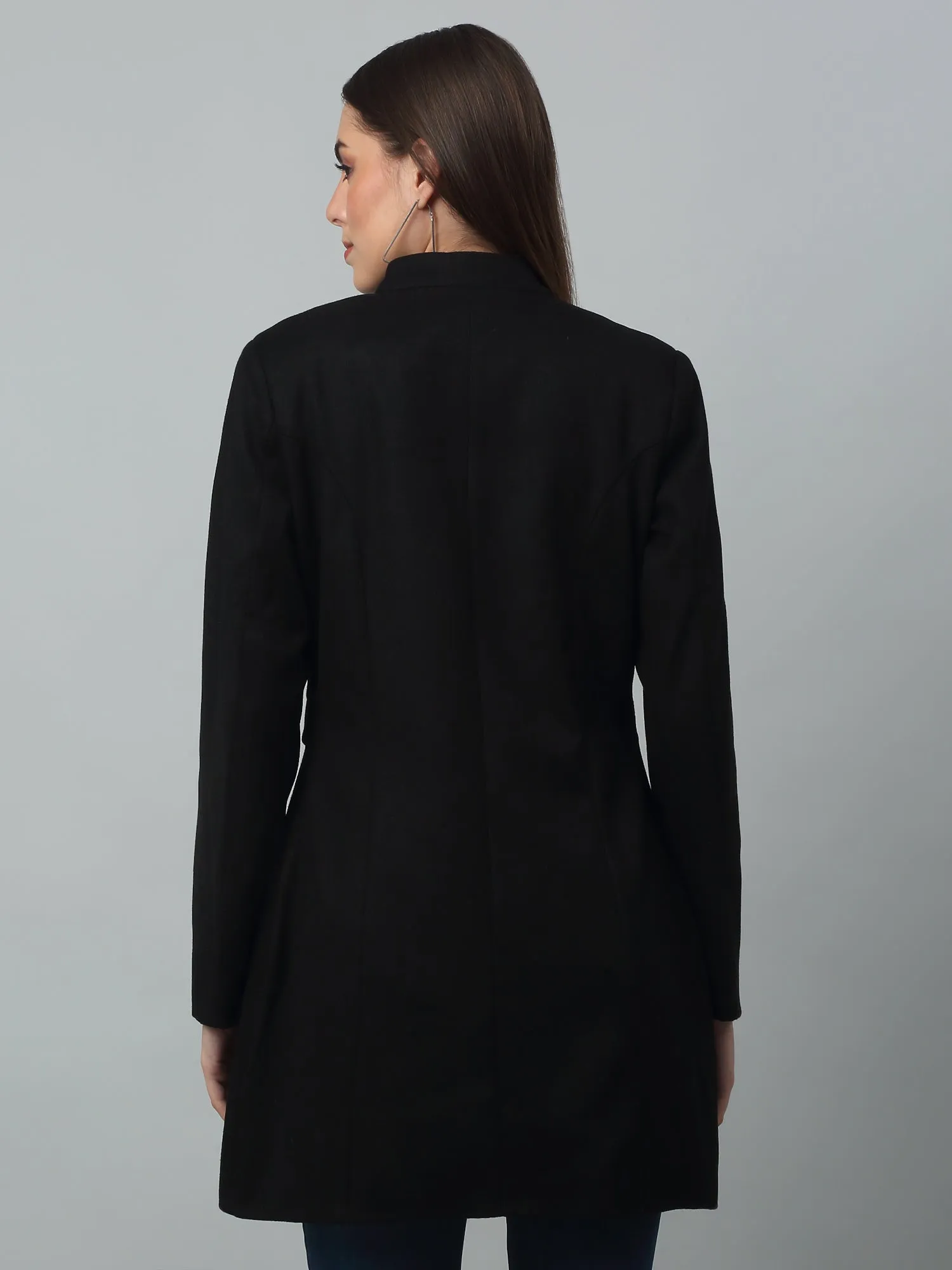 Women's Casual  Black Single breasted  Stand Collar Long Coat