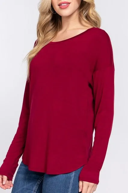 Women's Casual Long Dolman Sleeve Round Neck Tunic Top