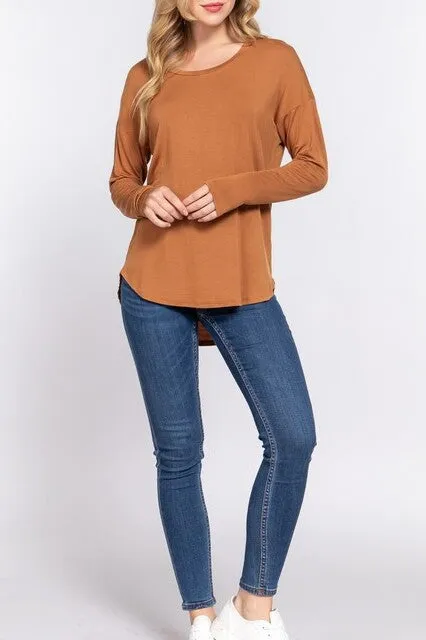 Women's Casual Long Dolman Sleeve Round Neck Tunic Top