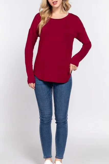 Women's Casual Long Dolman Sleeve Round Neck Tunic Top