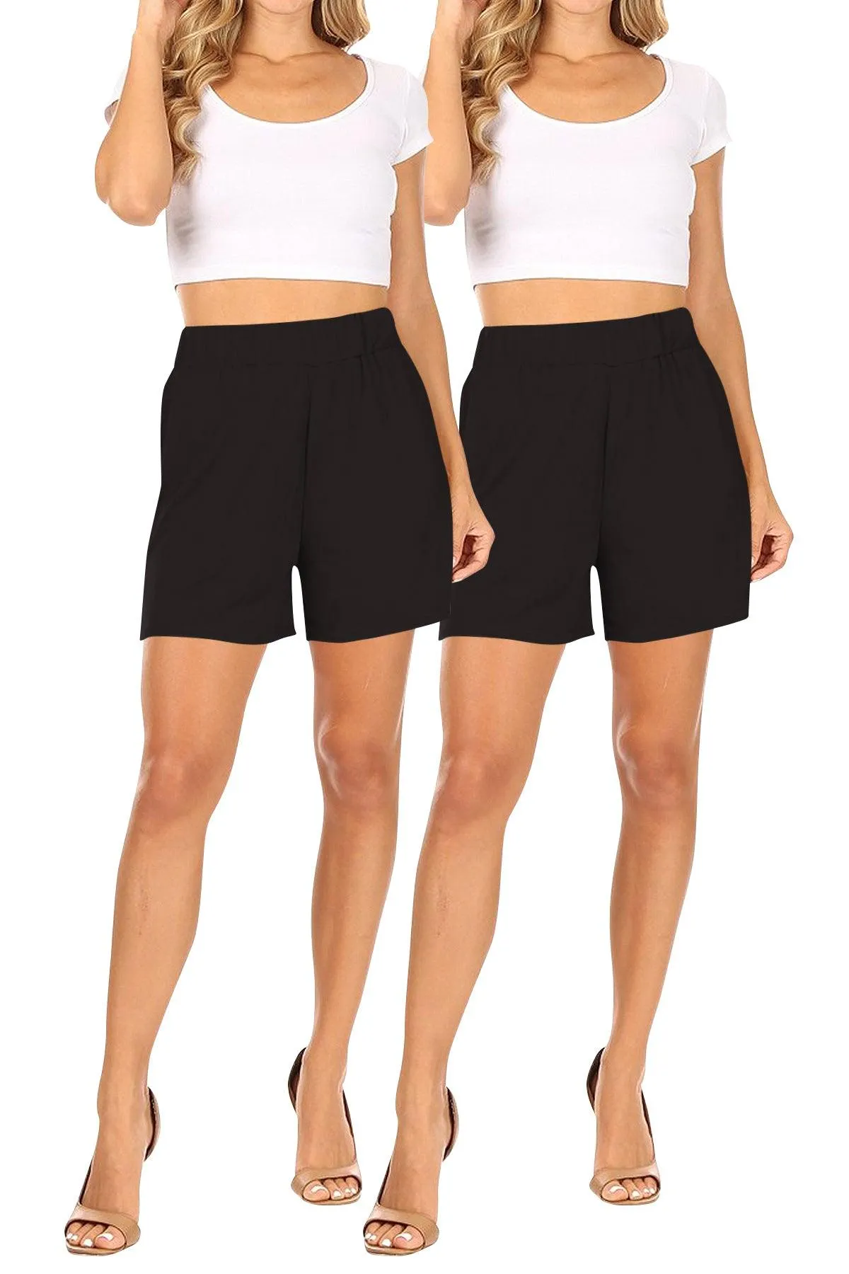 Women's Casual Stretch Solid Basic Shorts Pants (Pack of 2)