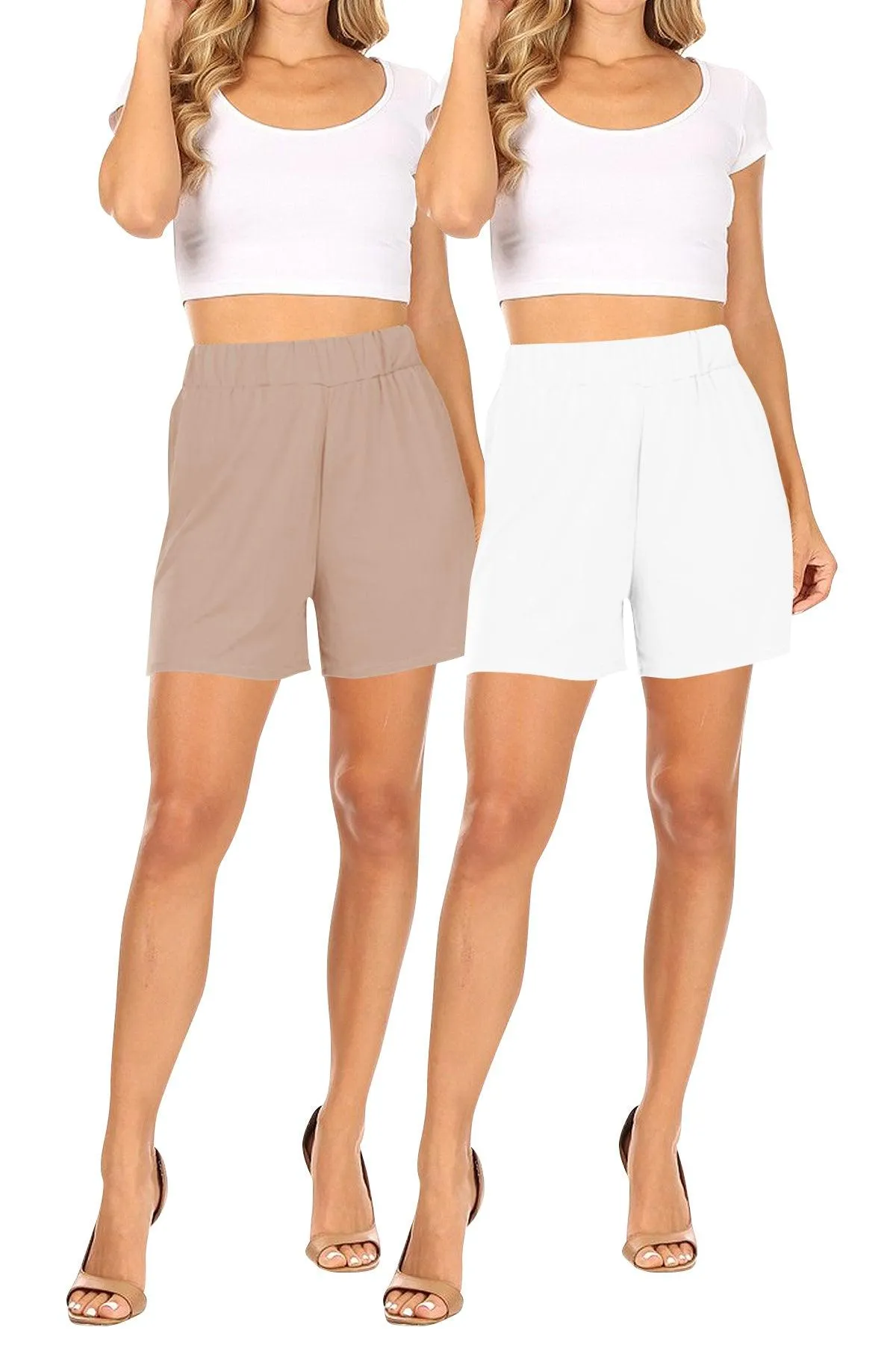 Women's Casual Stretch Solid Basic Shorts Pants (Pack of 2)