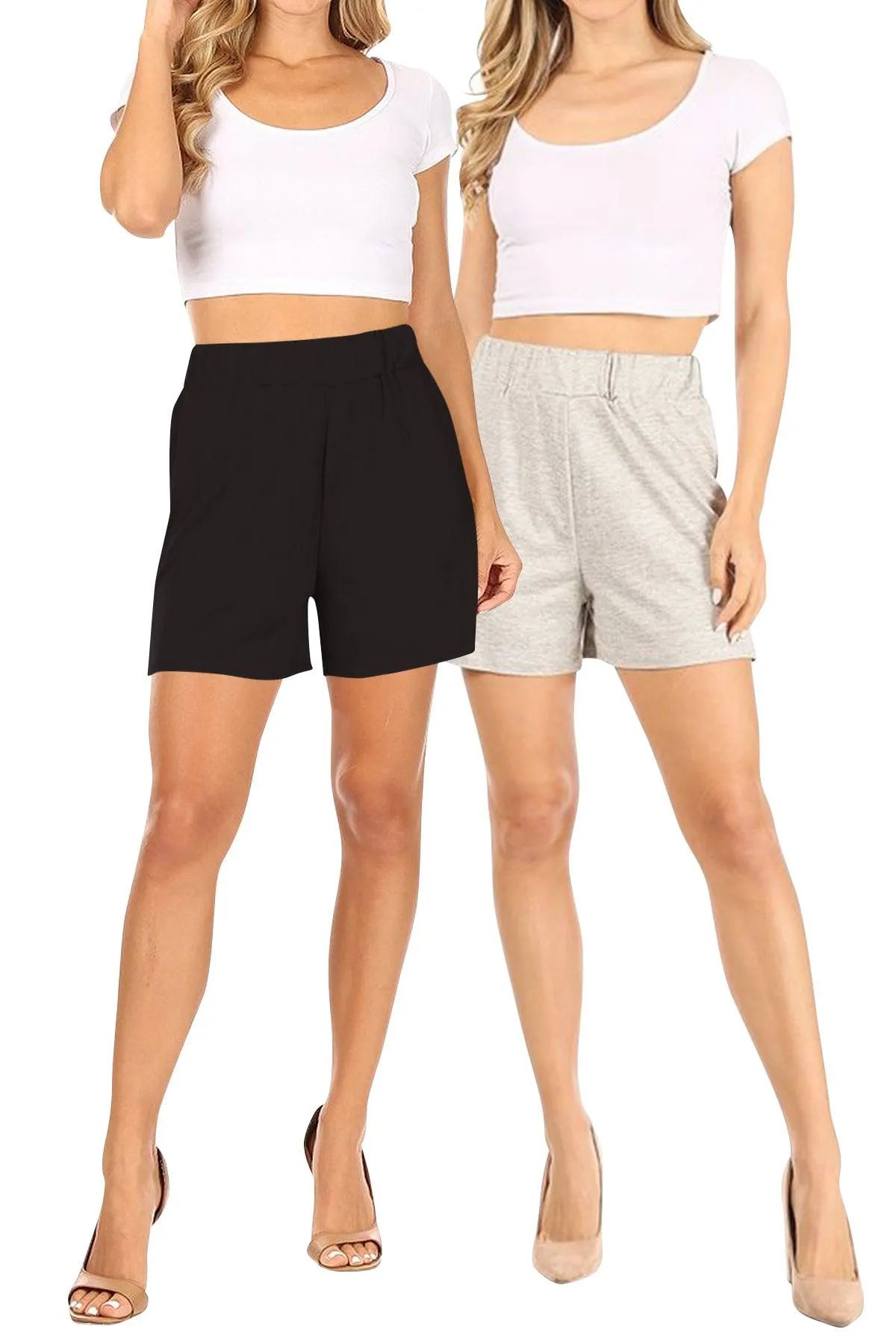 Women's Casual Stretch Solid Basic Shorts Pants (Pack of 2)