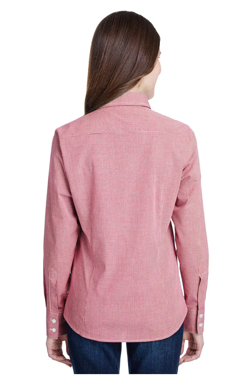 Women's Microcheck Long Sleeve Cotton Shirt (Red / White)