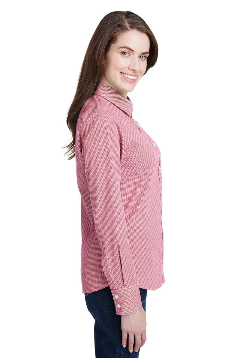 Women's Microcheck Long Sleeve Cotton Shirt (Red / White)