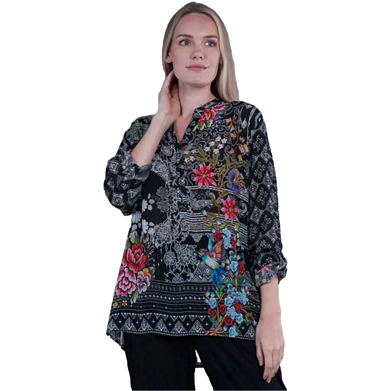 Women's Shana Apparel Silk Viscose Button Tunic Black