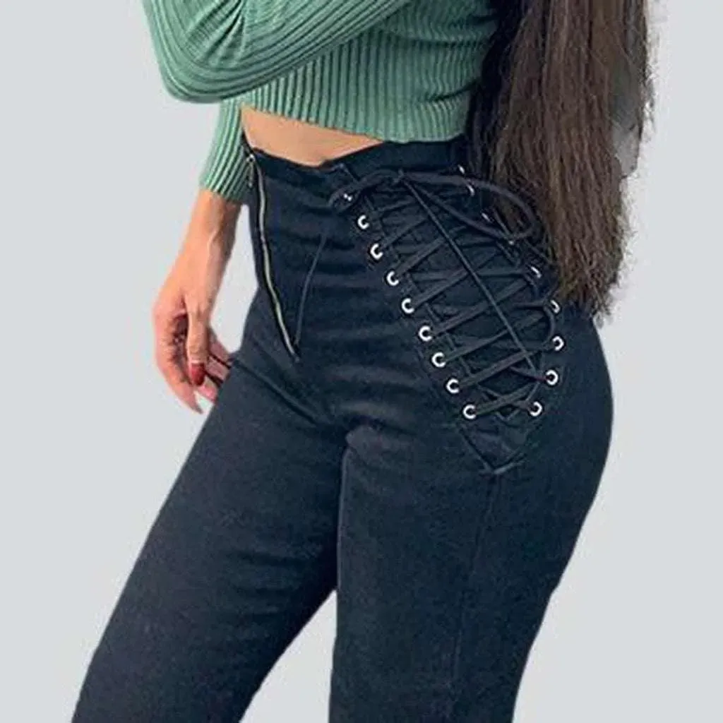 Women's skinny jeans with drawstrings