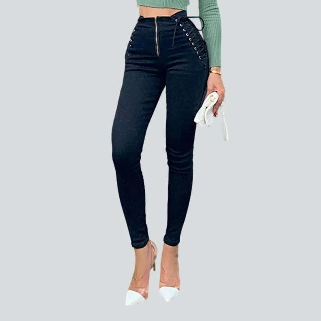 Women's skinny jeans with drawstrings