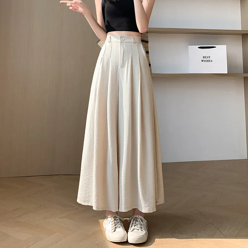 xiangtuibao Texture Sense Ice Silk Wide-Leg Pants Women's Summer New Thin Pants Small High Waist Drooping Casual Culotte