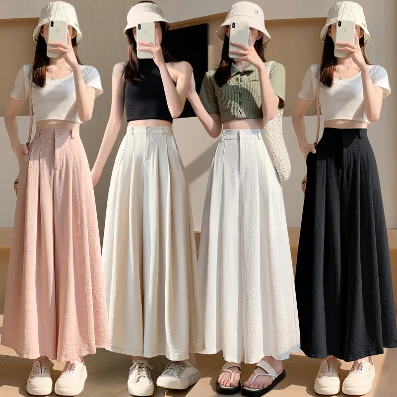 xiangtuibao Texture Sense Ice Silk Wide-Leg Pants Women's Summer New Thin Pants Small High Waist Drooping Casual Culotte