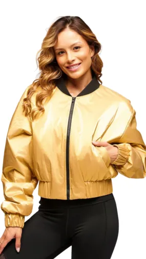 Zumba Runway Crop Zip Up Puff Bomber Jacket