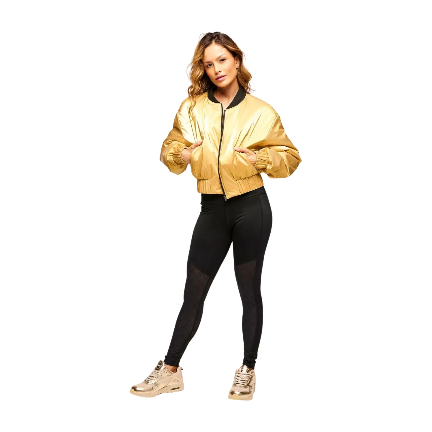 Zumba Runway Crop Zip Up Puff Bomber Jacket