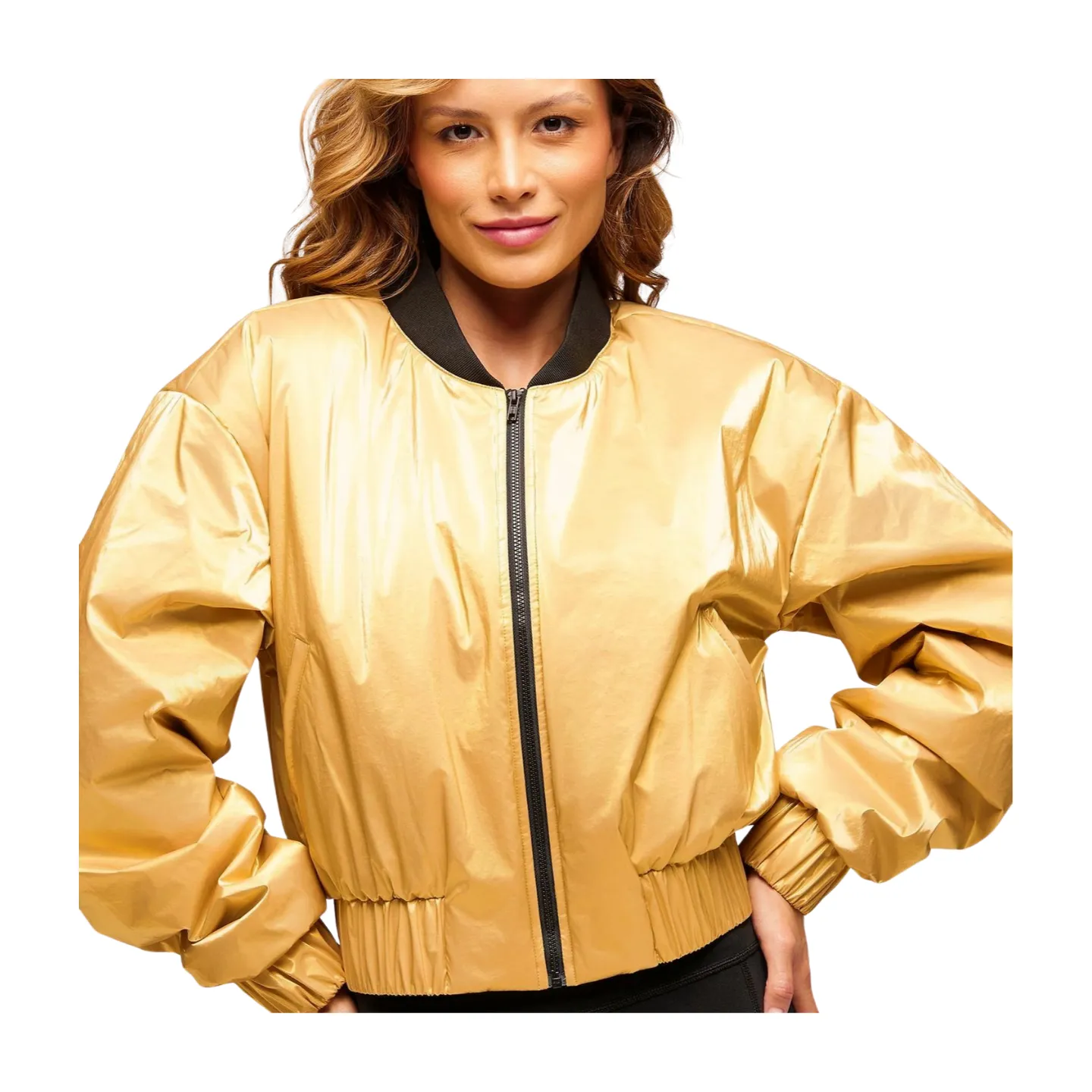 Zumba Runway Crop Zip Up Puff Bomber Jacket